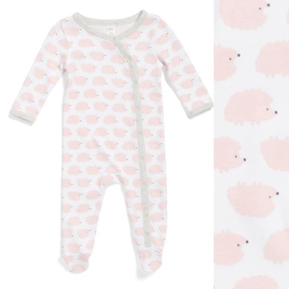 Nordstrom Baby Hedgehog Print Pink Footed Cotton Sleeper Pyjamas
